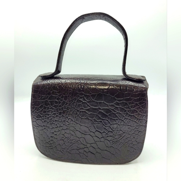 Vintage Brown Crocks embossed Small purse with Gold Turtle Accents Closure - Picture 4 of 16
